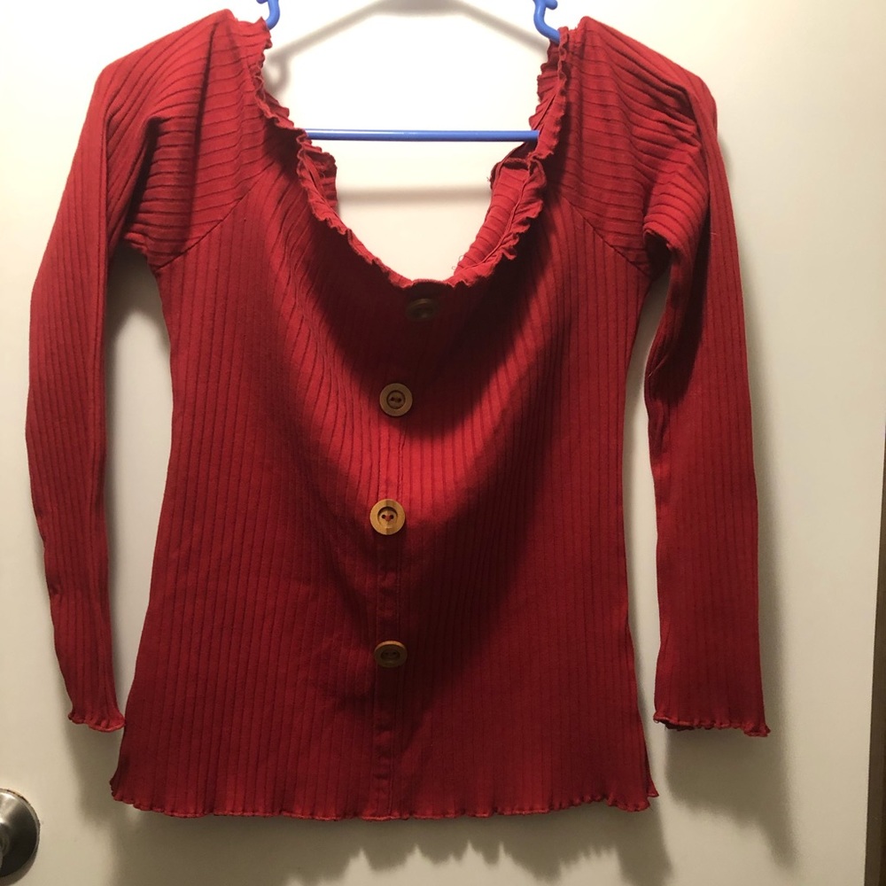 Red cold shoulder top